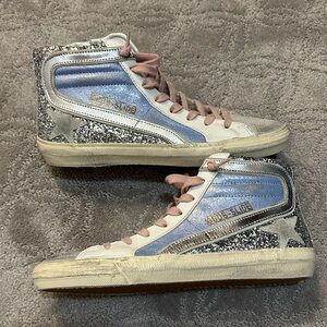Golden Goose Glitter and Blue High-Top Sneakers. Size 39